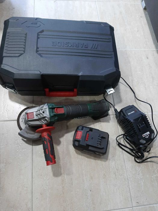 Нов Ъглошлайф на батерия Parkside PWSA 20-Li, Пълен Комплект