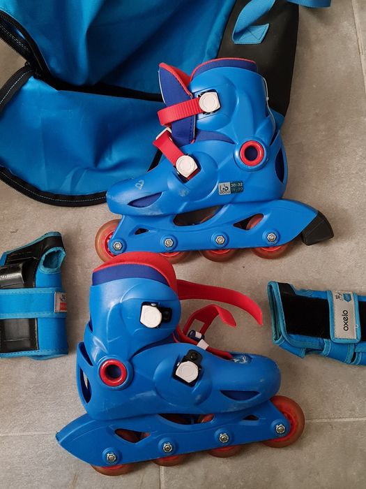 Role Oxelo Play 3 Albastre Copii Marime 30-32 + protectii palme +husa