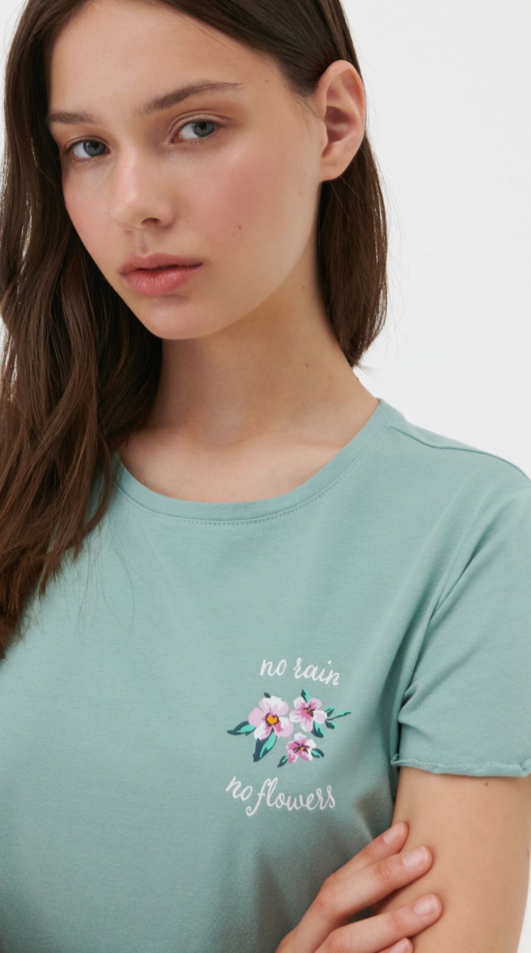 Tricou dama verde imprimeu floare