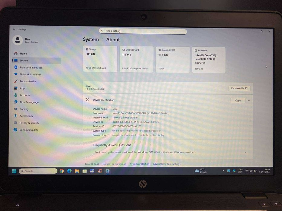 Бизнес лаптоп HP, Intel Core i5, 16 GB RAM, SSD NVMe, Win11