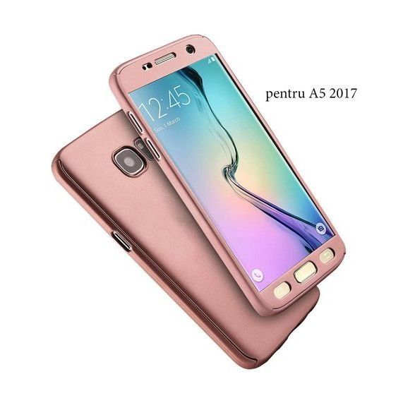 Husa 360 grade pentru Samsung A5 2017 ROSE-GOLD cu folie de protectie