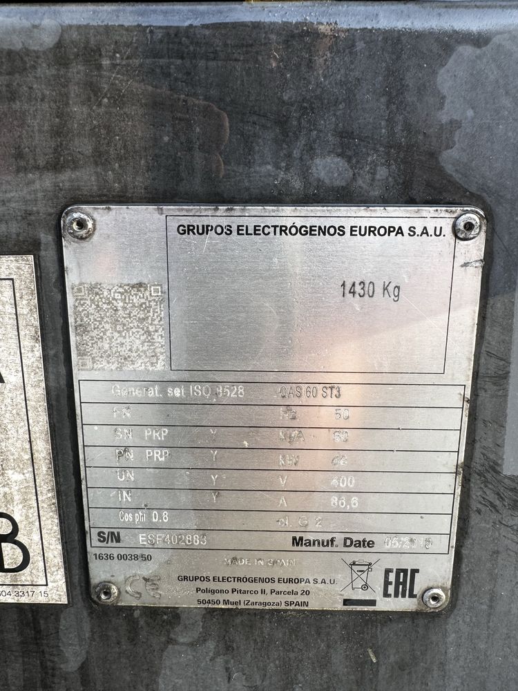 Generator 60 kwa Atlas Copco QAS 60
