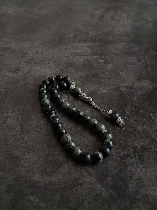 Премиальные чётки(тасбих) ручной работы из змеевика — 33 бусины