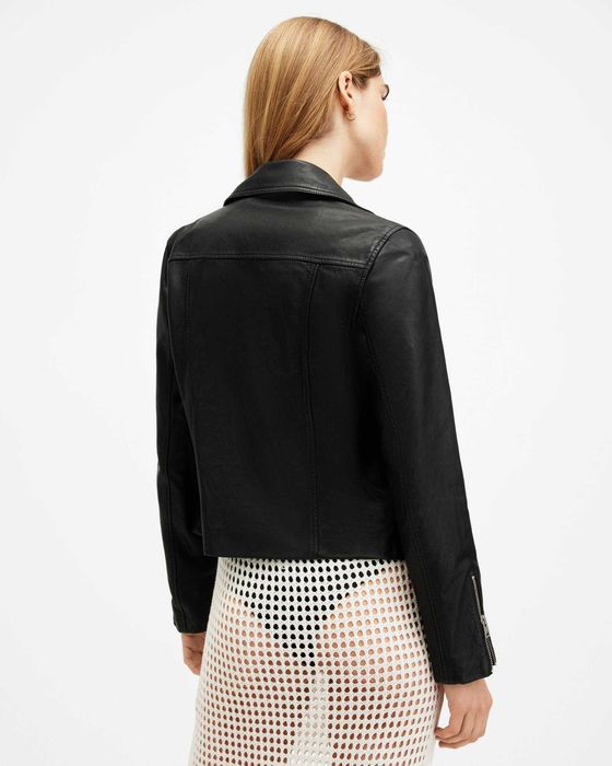 AllSaints Prescott Дамско Кожено яке Агнешка Кожа Черно Small UK 8