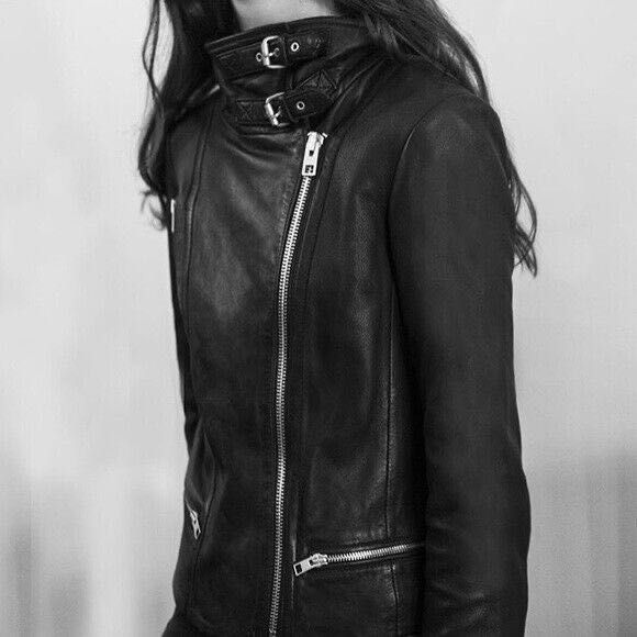 AllSaints Bales Дамско Кожено яке Естествена Агнешка Кожа Черно Medium