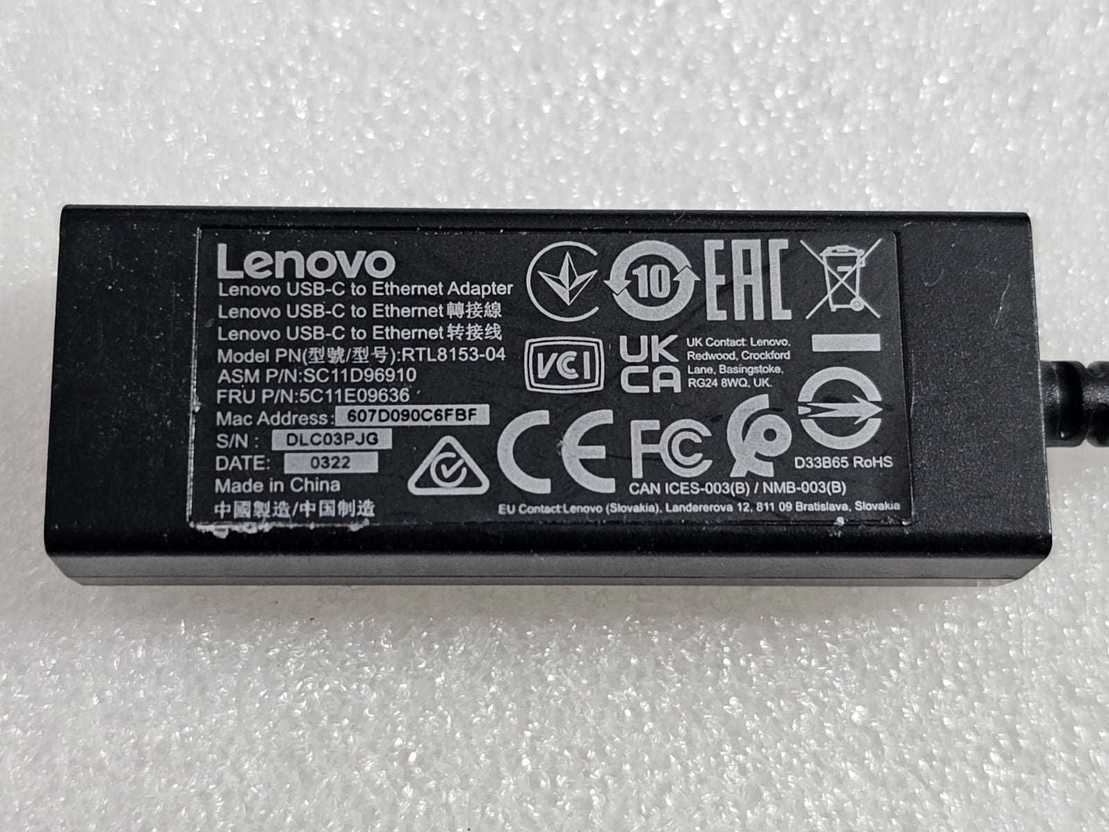 Placa de retea externa RJ45 Gigabit 100/1000Mbs Lenovo la USB-C