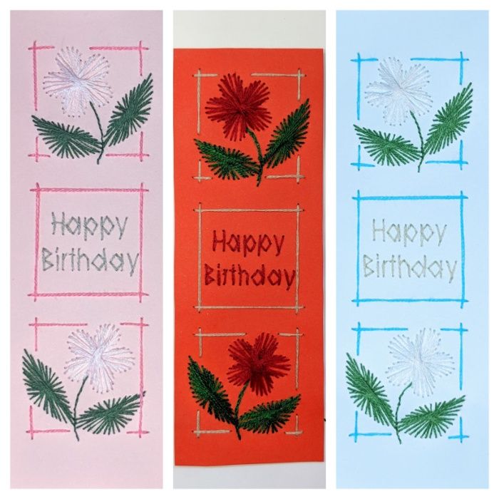 Semn de carte cusut - FAL O1 Flower square Happy birthday