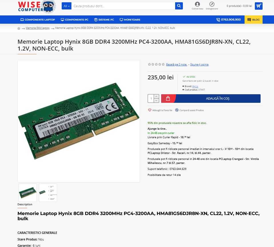 Memorie Laptop Sk Hynix 2 x 8GB = 16GB DDR4 3200MHz