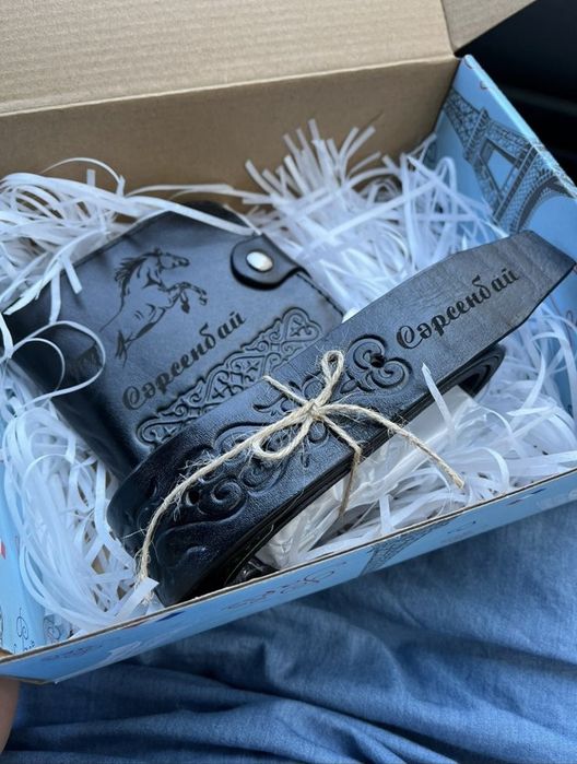 Портмоне и ремень из кожи | Подарочный набор| Подарок для мужчин