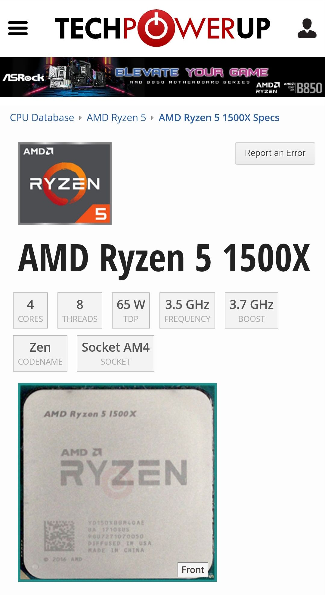 CPU AMD Ryzen 5 1500x