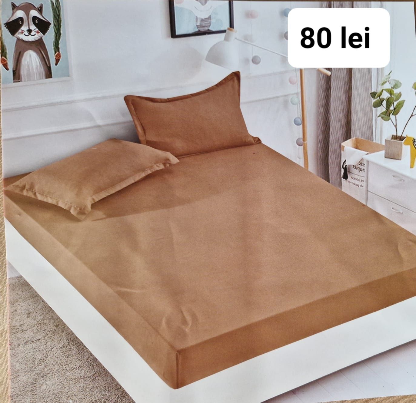 Huse pat cu elastic și 2 Fete de perna