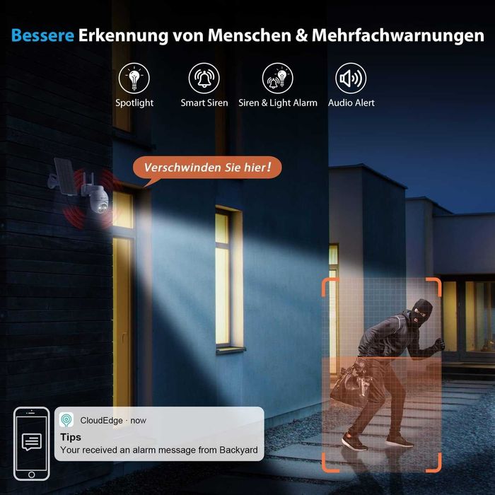 YESKAMO 3MP Ultra HD акумулаторна WiFi камера със соларен панел