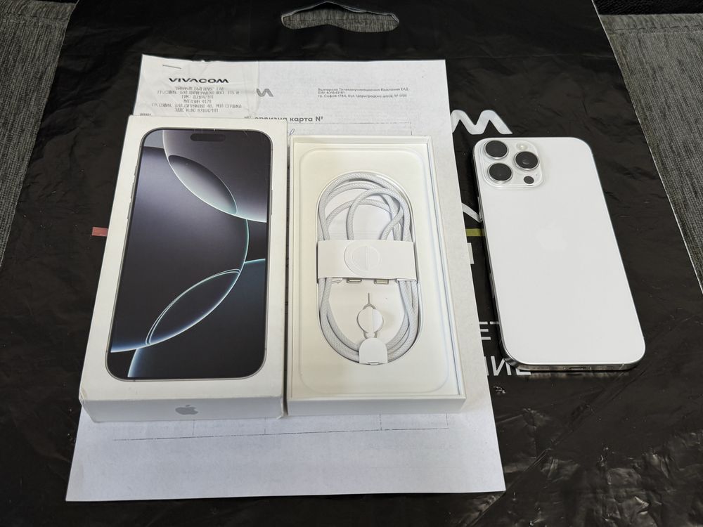 ***ЧИСТО НОВ 512GB iPhone 16 Pro Max Гаранция Vivacom 2027 White Titan