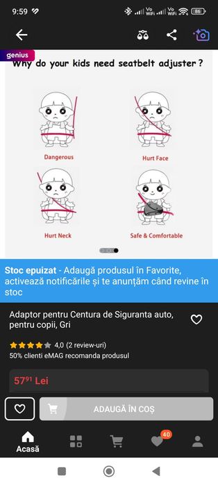 Adaptor centura siguranța copii