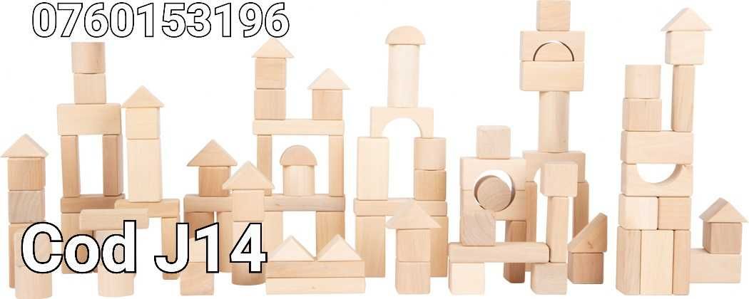 Cuburi de constructie din Lemn Natural pentru copii-100 de Bucati-J14