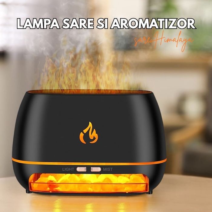 Difuzor Aroma, Umidificator 200ml, Efect Flacara 3D, 7 Culori LED