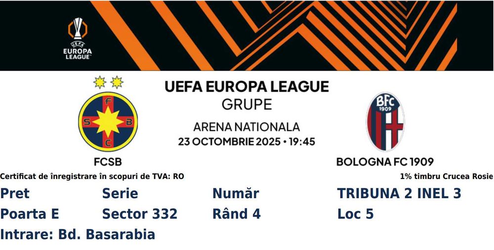 Bilet FCSB - Bologna 23.10.2025 19-45