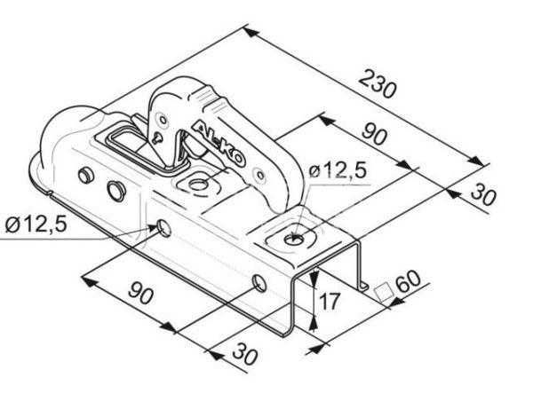 Cupla Al-Ko AK 7/E, 750 kg, 60 mm, patrat, prindere sus