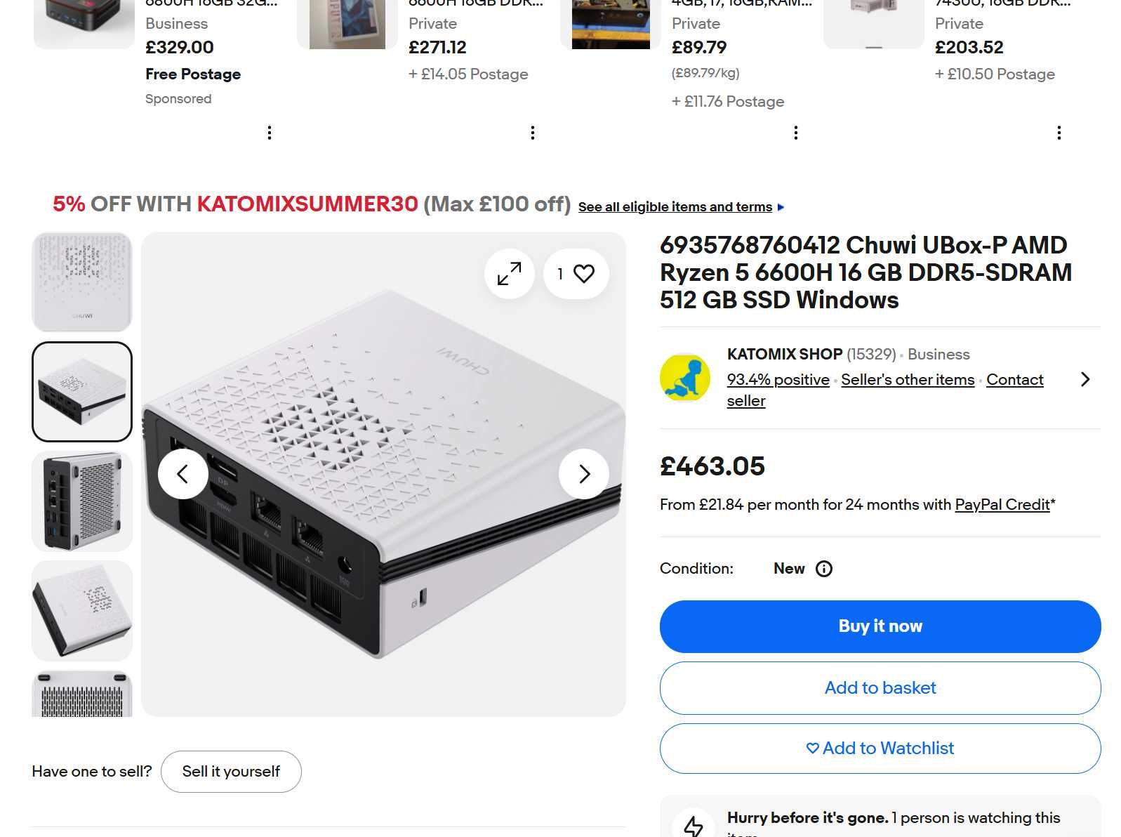 Mini PC Chuwi Ubox Ryzen 5-6600h/16gb Ddr5/512gb Ssd/win11 Pro SIGILAT