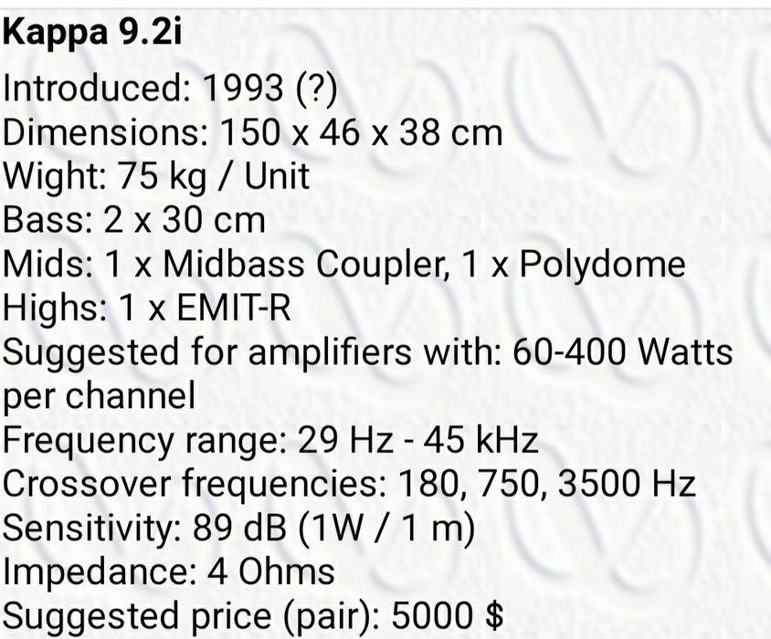 Boxe Infinity kappa 9.2i ( technics,sony,akai,focal,sm )