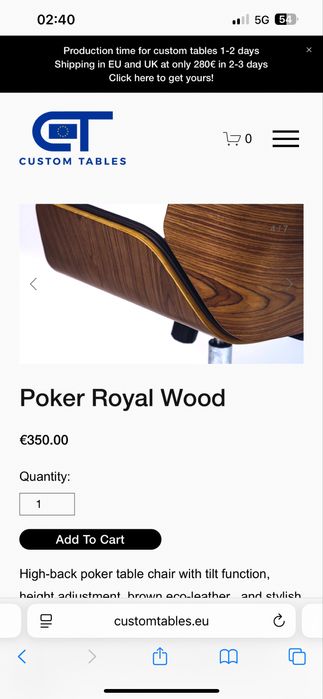 Scaune Poker imbracate in lemn CustomTables.eu customizate logo tau