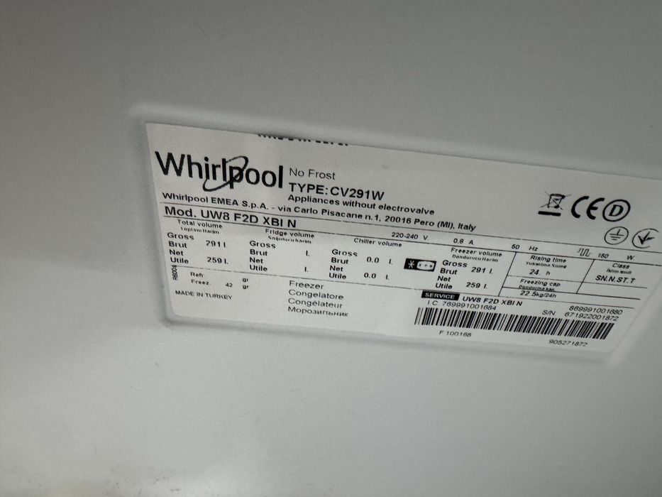 Фризер А++ 290литра Whirpool No frost като Нов Germany Гаранция