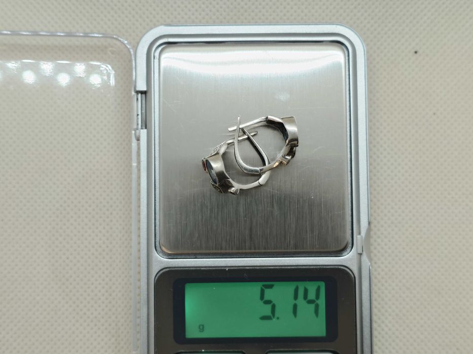 Cercei din argint 925 cu acvamarin, rubin, peridot și iolit