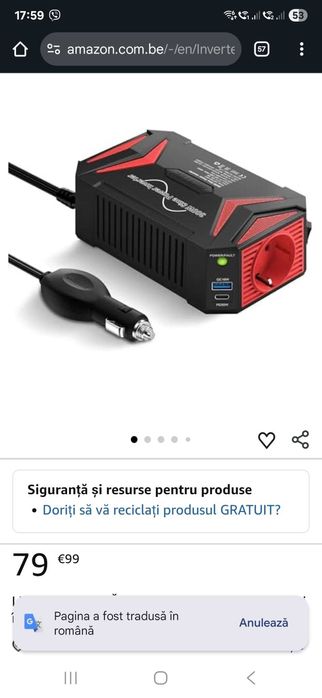 Invertor Auto Onda Pure 300W, Transformator Invertor 12V la 220V