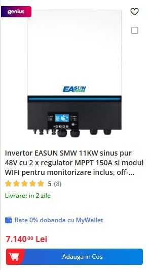 Invertor Off-Grid EASUN SMW 11KW, 48V DC / 230V AC Twin, WiFi