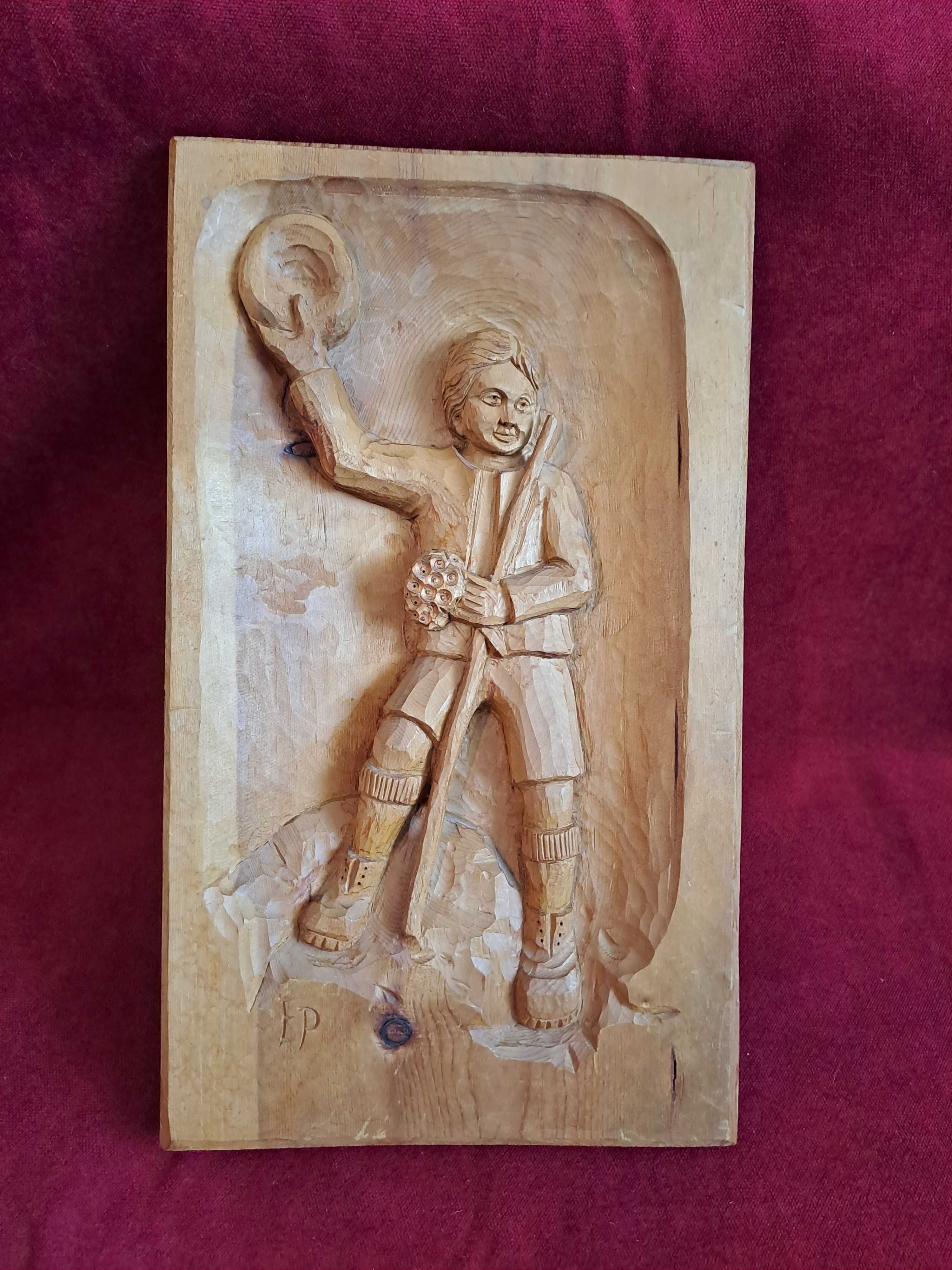 basorelief lemn sculptura lemn 48/28 cm semnat