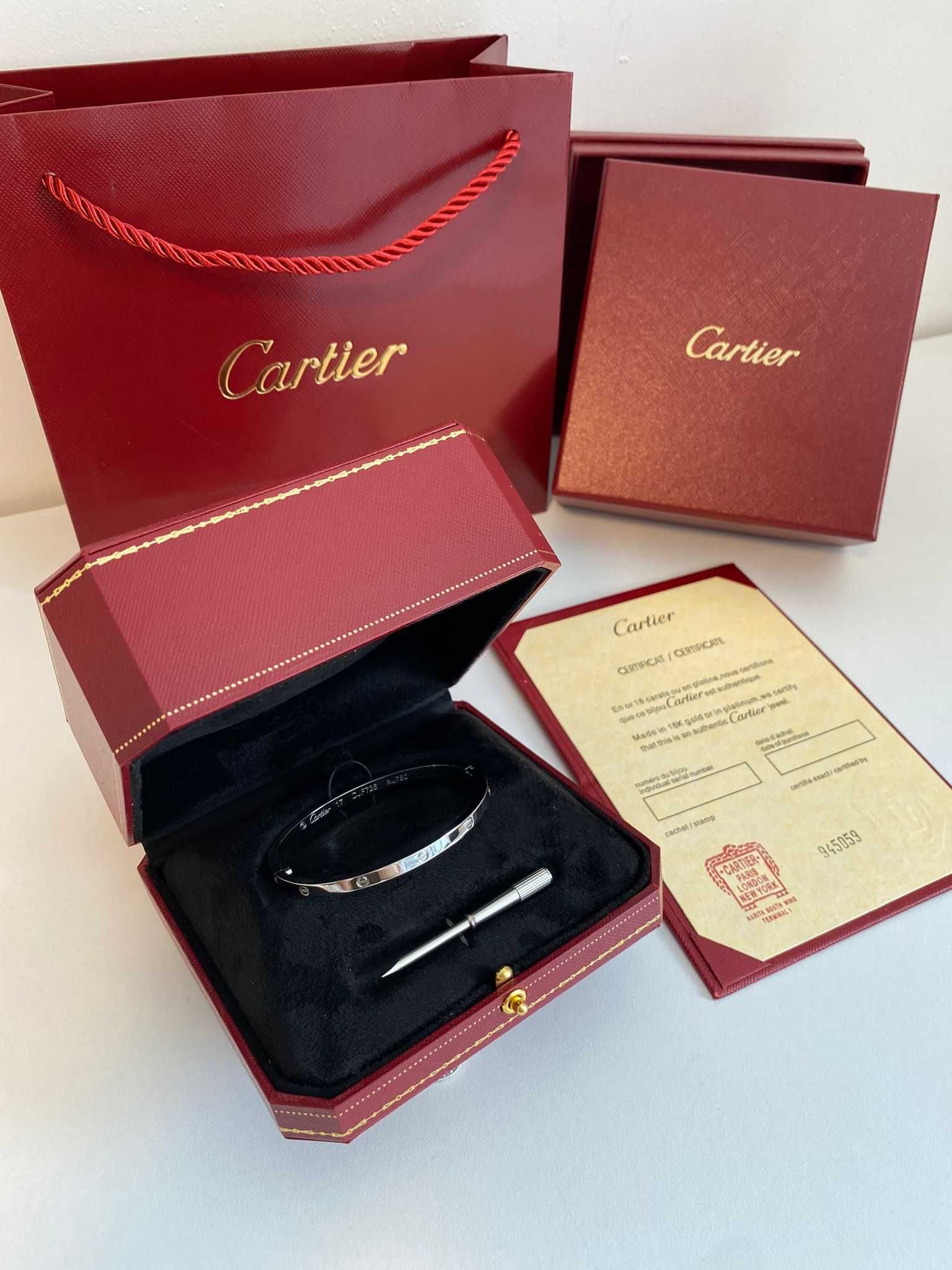 Brățară Cartier LOVE Slim 17 White Gold 750 cu Cutie