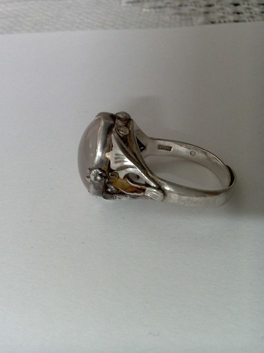 Inel vechi argint 925 marcat, mărime reglabilă, piatra Lunii, 18x14 mm