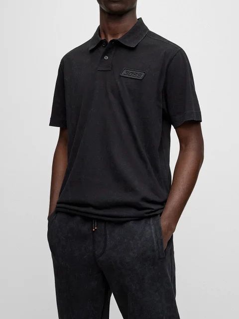 Мъжка поло тениска BOSS Cotton Polo T-shirt Black