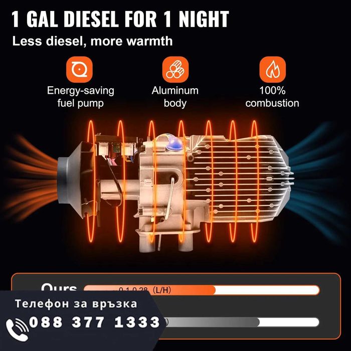НЕМСКИ 2KW дизелов въздушен отоплител + ЛЕД ФЕНЕР