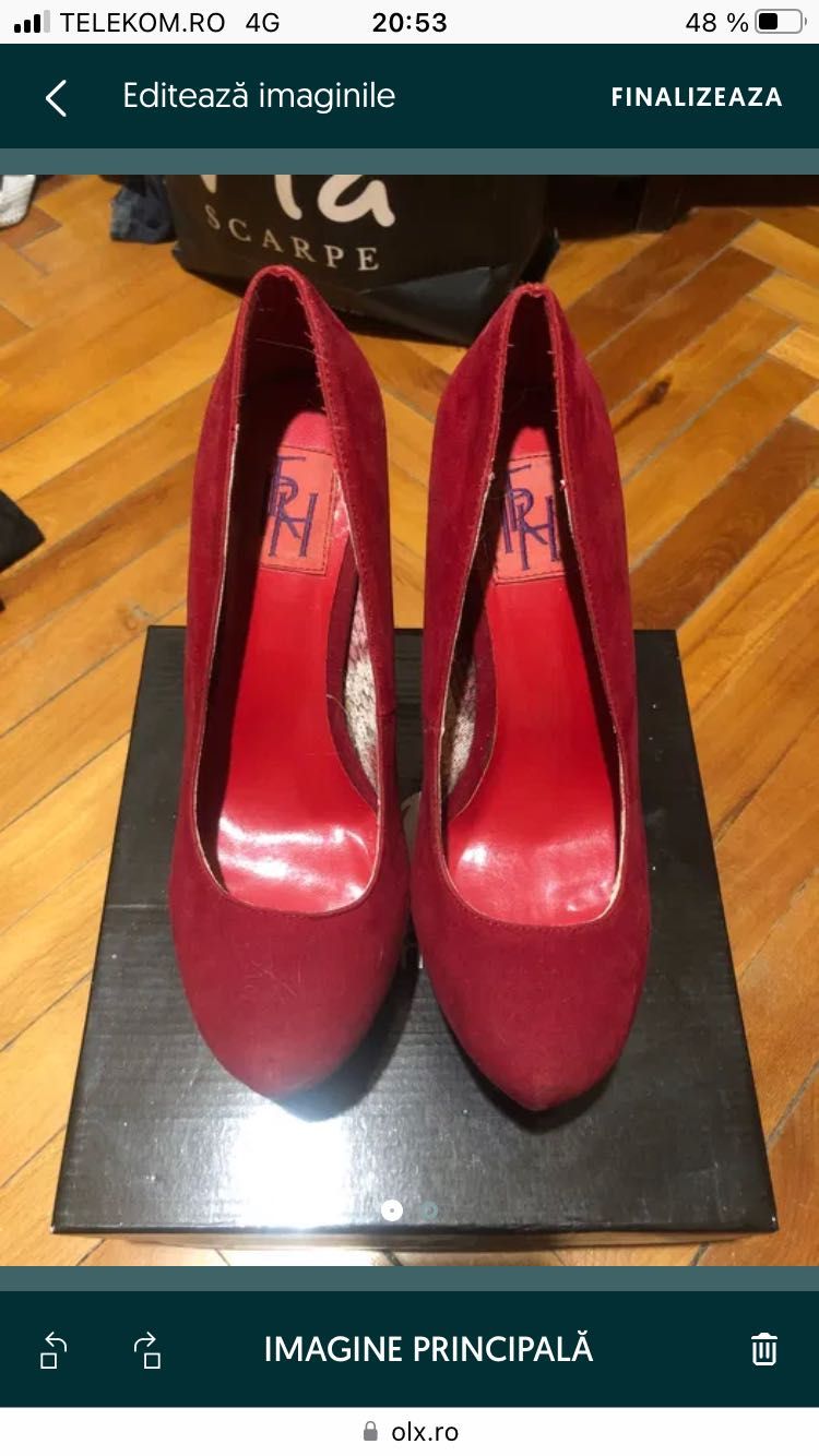 Pantofi rosi cu toc eleganti