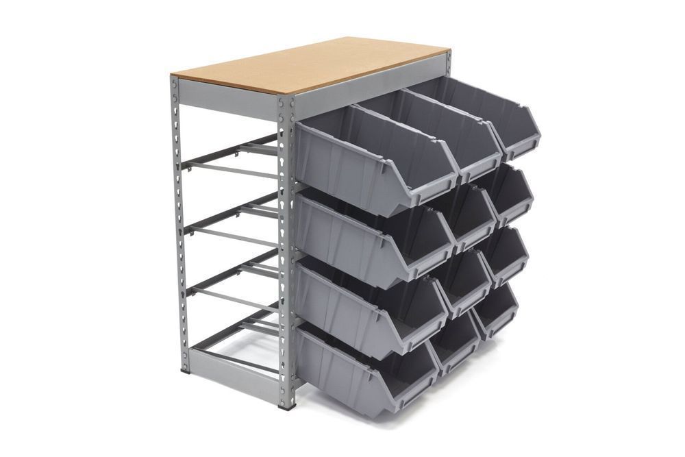 Raft stand organizator cu 12 cutii de depozitare