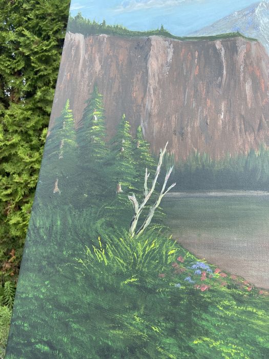 Pictura peisaj montan acrilic pe pânza 100x70 cm