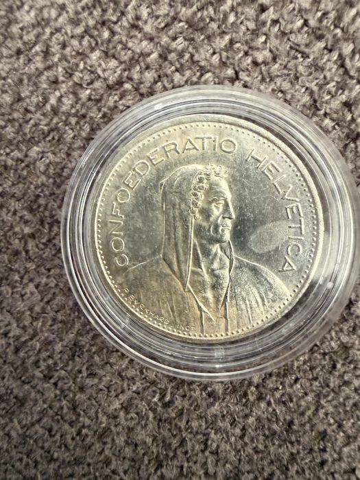 5 швейцарски франка 1951 г. , 15 гр. Сребро .