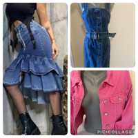 Дизайнерска пола Djofra дънкова рокля Next розов комплект Reserved