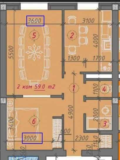 2-комнатная квартира в ЖК Salamatina: 59м² в стадии коробка Яккасарай`