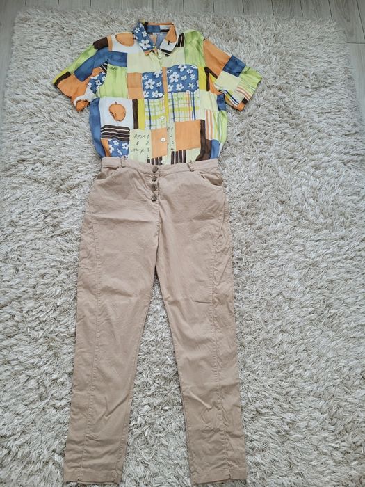Pantaloni bej de vara+o camasa marime M