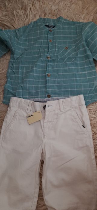 Pantaloni albi scurti baieti 98-104 cm, 3-4 ani, noi cu eticheta