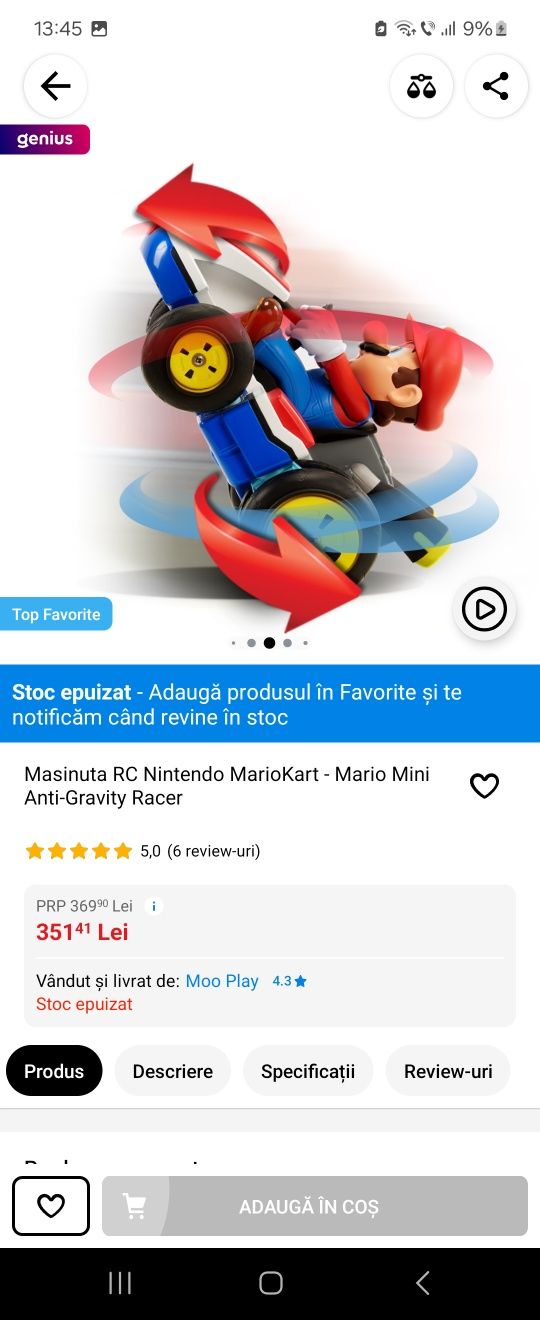 Masinuta cu telecomanda Mario Kart noua