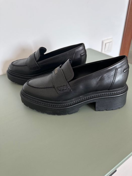 Pantofi loafer din piele cu aspect masiv, Negru, 37