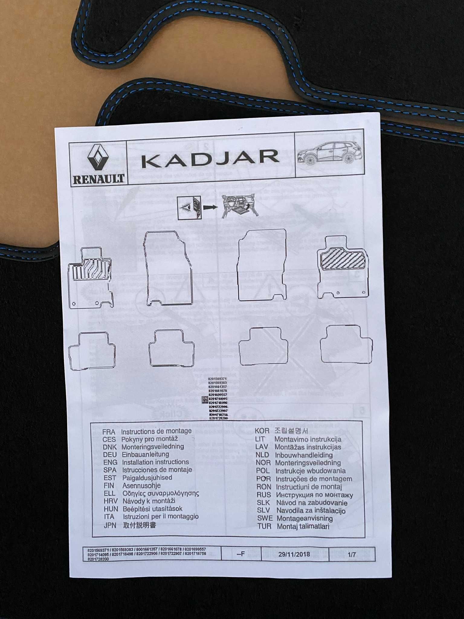 Set covorase, presuri noi premium Renault Kadjar originale 8201714095