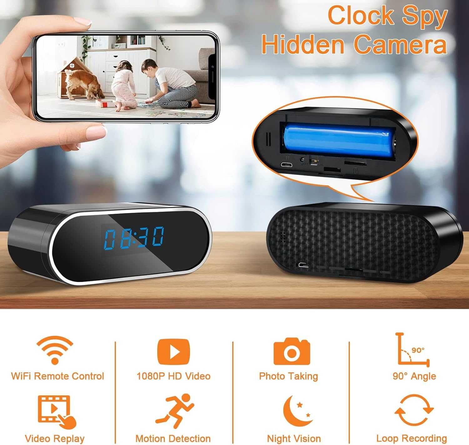 WiFi камера в часовник, 1080P нощно виждане и детекция на движение...