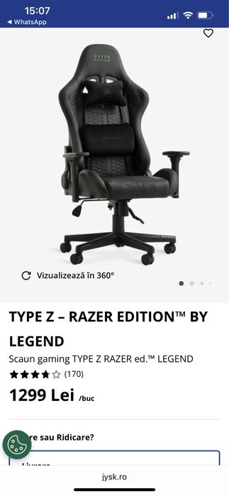Vând scaun gaming TYPE Z – Razer Edition™ by Legend