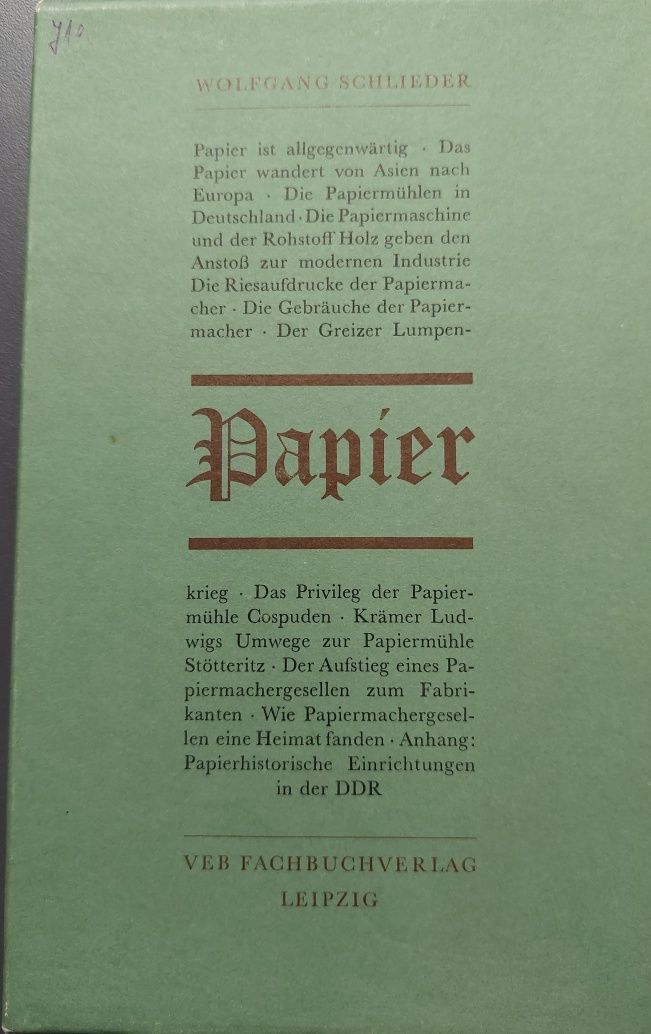 Книга на немски език, Хартията-традициите на стария занаят.