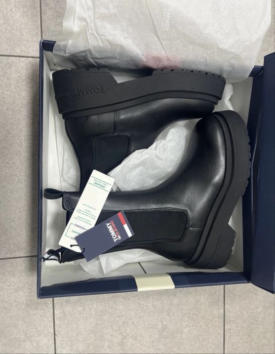 Ghete/bocanci Tommy Jeans noi, piele naturala