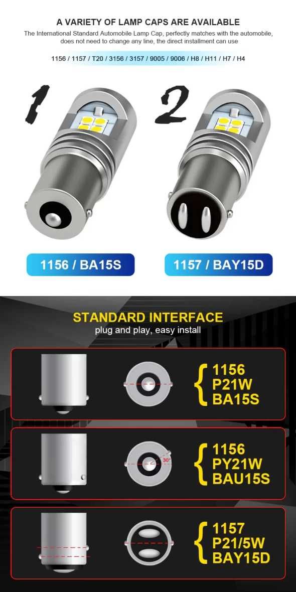 ЛЕД Крушки 2бр. за стоп и габарит на кола P21/5W BAY15D-А-3015-1